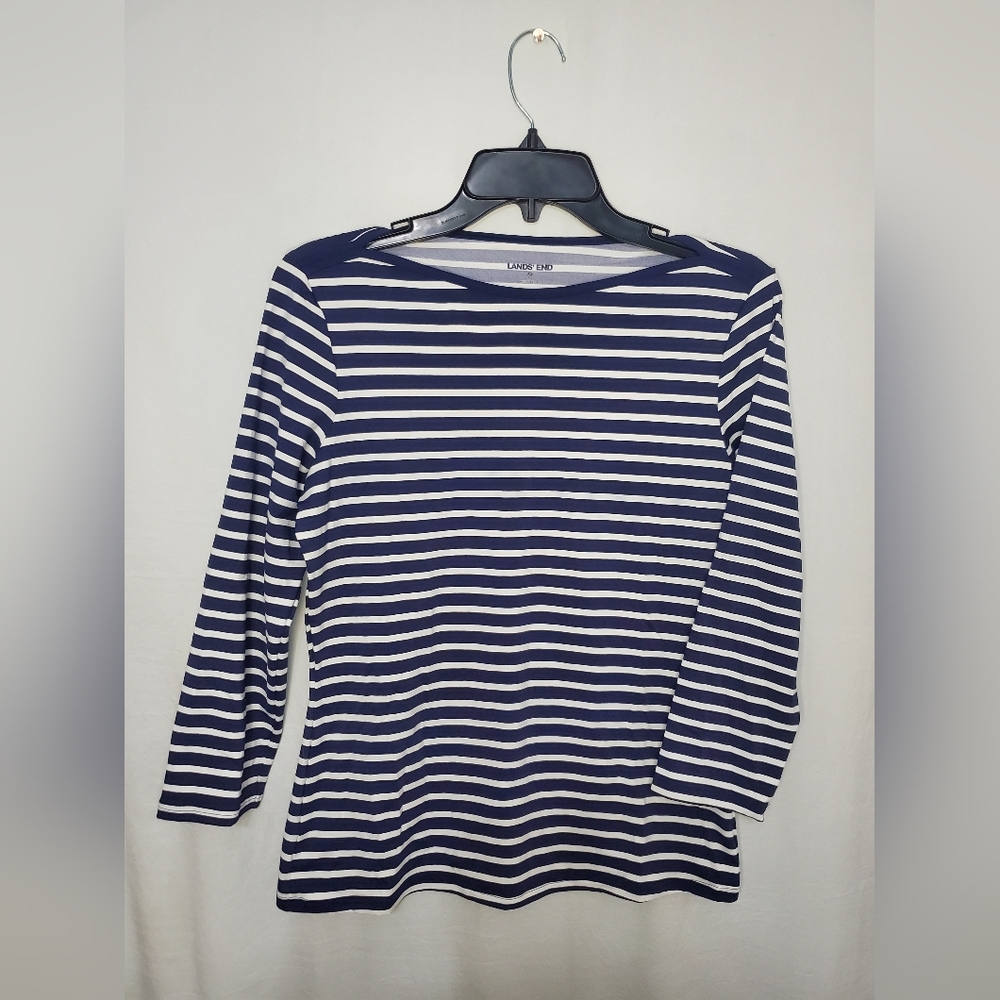 Women’s Lands’ End Blue White Stretch Shirt XS 2-4